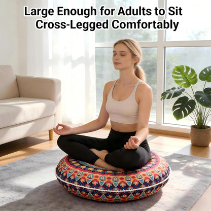 32 Inch Round Floor Pillow for Adults, Large Thick Memory Foam Boho Mandala Meditation Floor Seating Cushion, Machine Washable for Living Room Outdoor Yoga Floor Sitting, Green