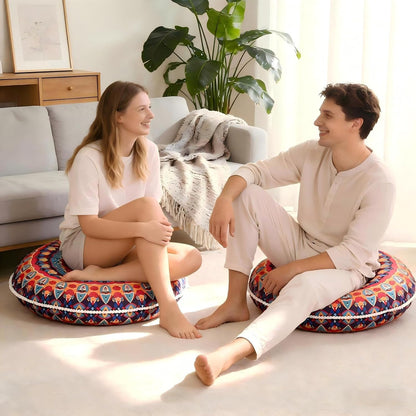 32 Inch Round Floor Pillow for Adults, Large Thick Memory Foam Boho Mandala Meditation Floor Seating Cushion, Machine Washable for Living Room Outdoor Yoga Floor Sitting, Green