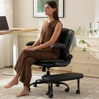 Cross Legged Office Chair,ADHD Criss Cross Desk Chair with Wheels & Stretchable Rotating Footrest,Height Adjustable Wide Yoga Kneeling Meditation Chair with Flip-up Armrests Back Support