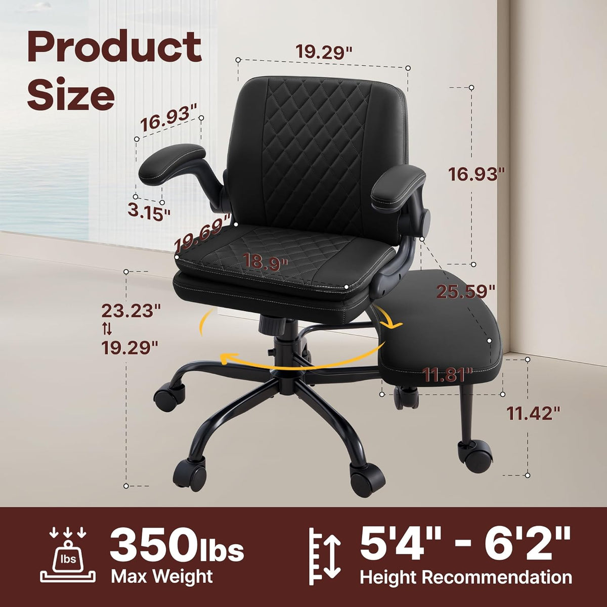 Cross Legged Office Chair,ADHD Criss Cross Desk Chair with Wheels & Stretchable Rotating Footrest,Height Adjustable Wide Yoga Kneeling Meditation Chair with Flip-up Armrests Back Support