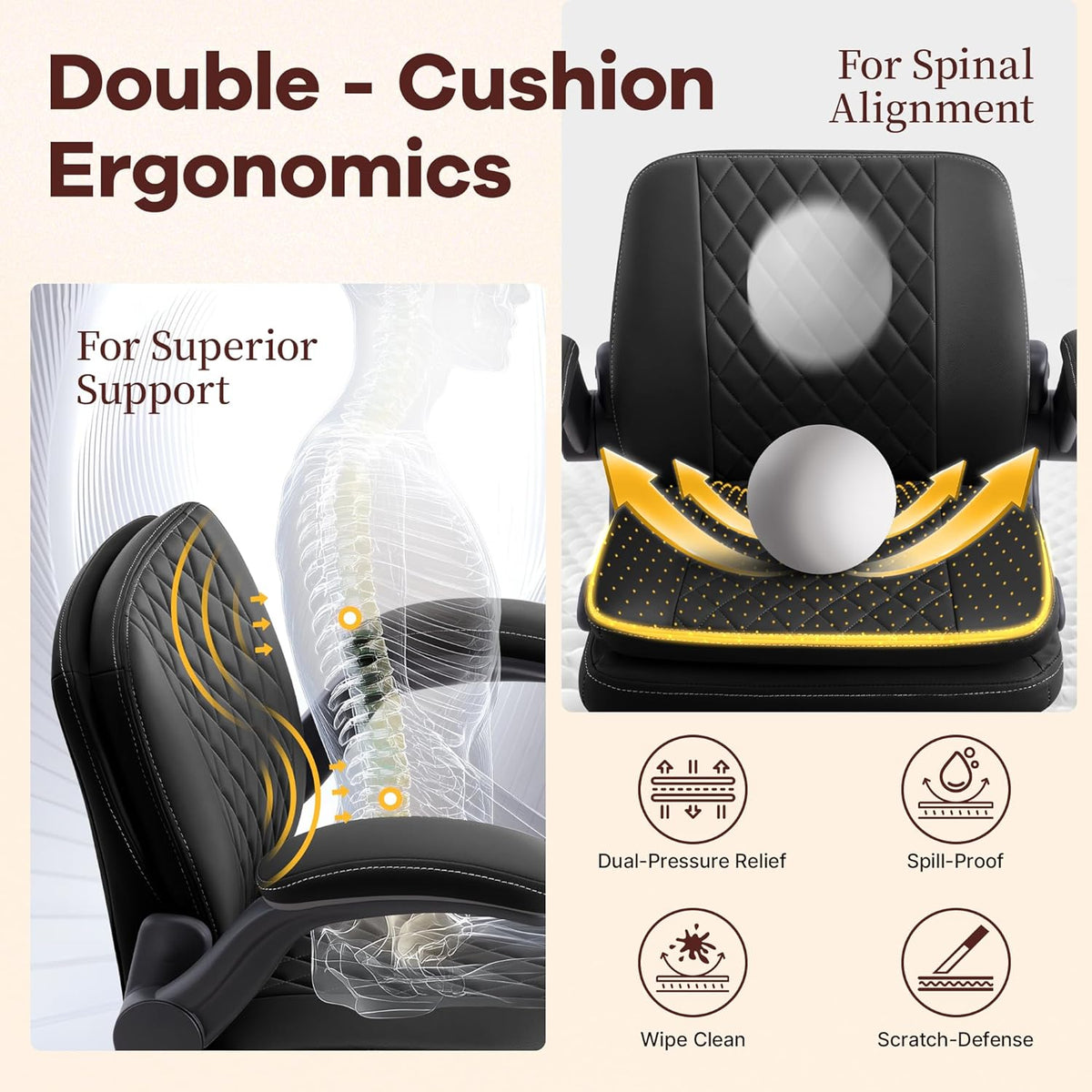 Cross Legged Office Chair,ADHD Criss Cross Desk Chair with Wheels & Stretchable Rotating Footrest,Height Adjustable Wide Yoga Kneeling Meditation Chair with Flip-up Armrests Back Support