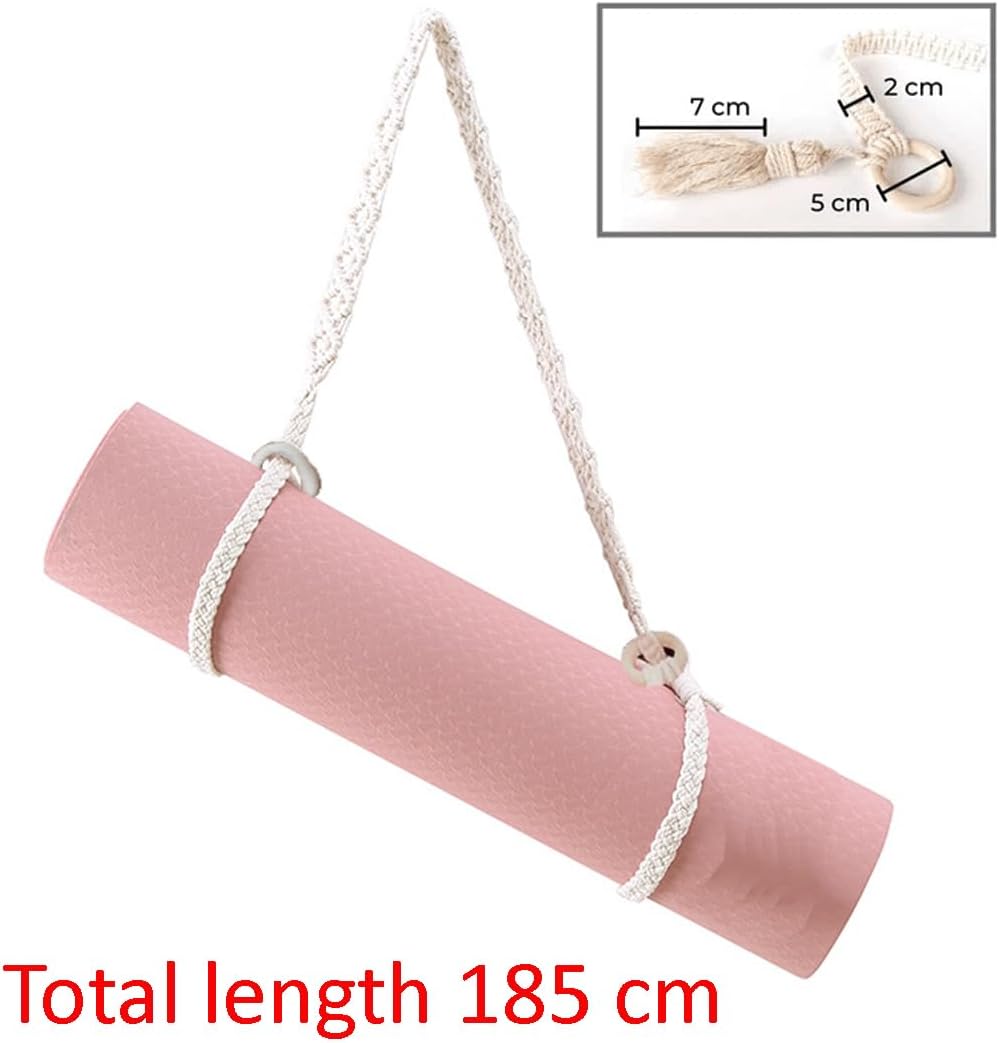 1Pc Adjustable Handwoven Yoga Mat Strap, Cotton, Beige, Fabric, Simple Style