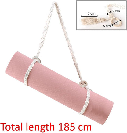 1Pc Adjustable Handwoven Yoga Mat Strap, Cotton, Beige, Fabric, Simple Style