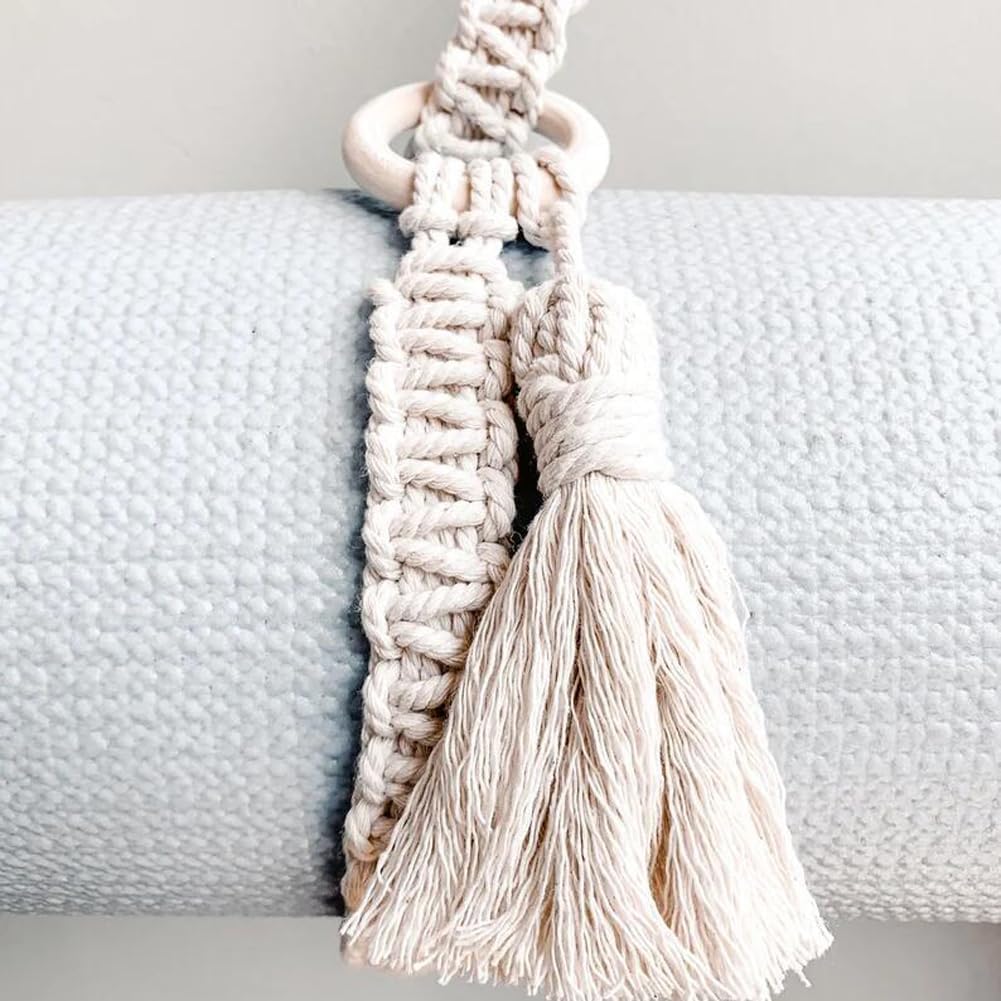 1Pc Adjustable Handwoven Yoga Mat Strap, Cotton, Beige, Fabric, Simple Style