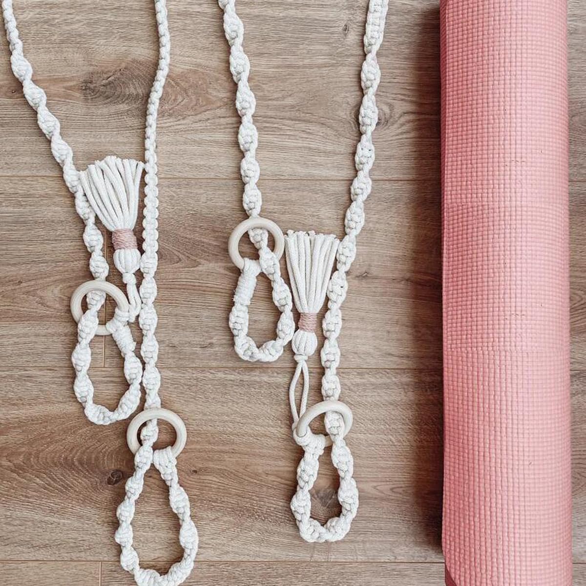 1Pc Adjustable Handwoven Yoga Mat Strap, Cotton, Beige, Fabric, Simple Style