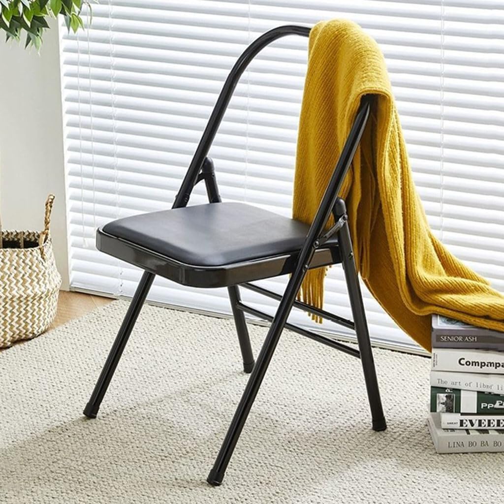 Yoga Chair, Metal Yoga Chair, Iyengar Yoga Chair,Backless Yoga Chair Portable Folding Yoga Chair Non-Slip Feet Covers,Black-45 * 42 * 80cm