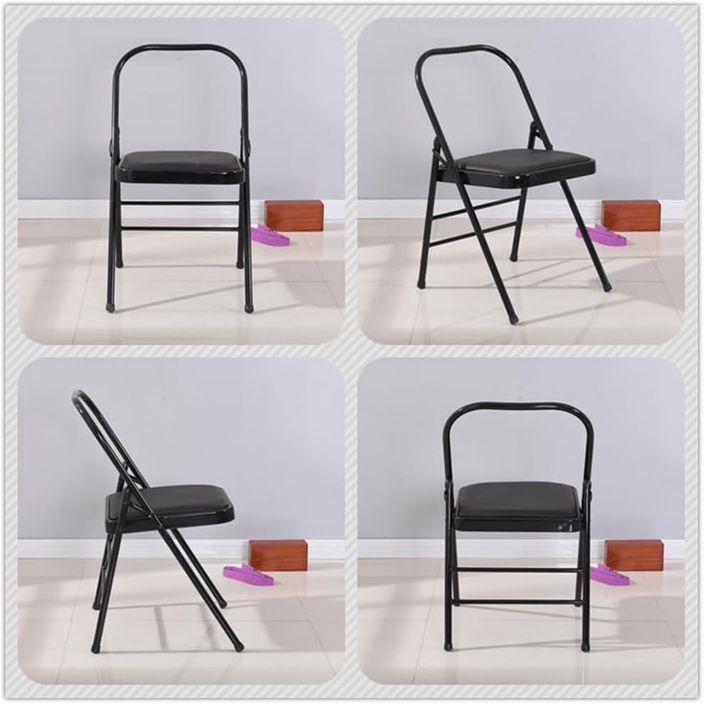 Yoga Chair, Metal Yoga Chair, Iyengar Yoga Chair,Backless Yoga Chair Portable Folding Yoga Chair Non-Slip Feet Covers,Black-45 * 42 * 80cm