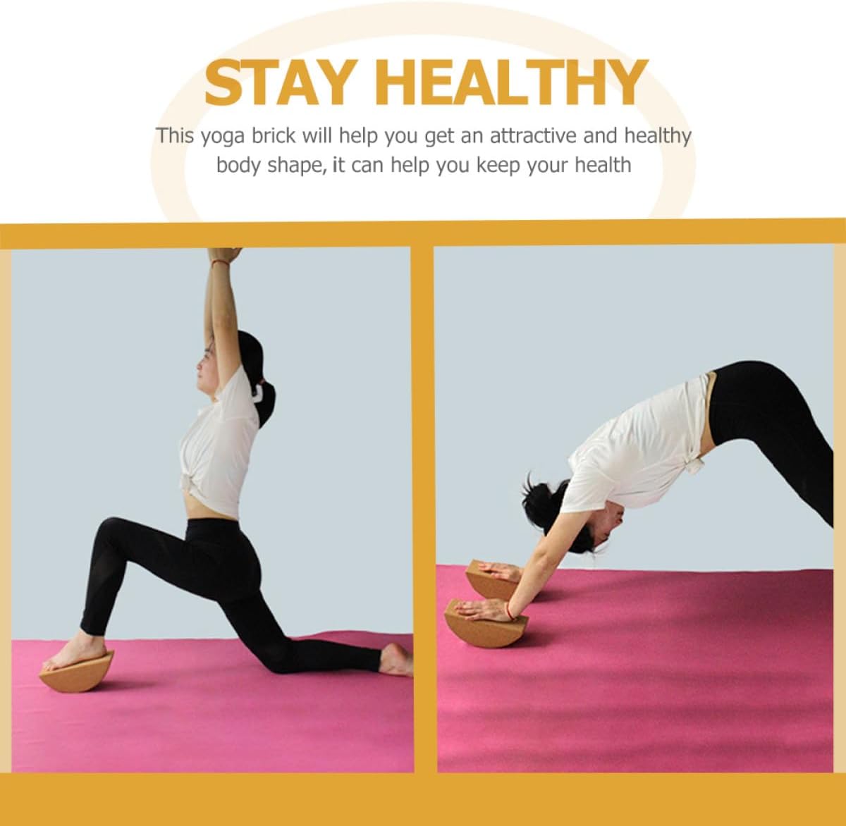 Yoga Training Blocks Set, Nonslip Cork Half-moon Balance Bricks for Core Muscle Exercise, Sturdy Yoga Prop for Stability and Balance Fitness at Home