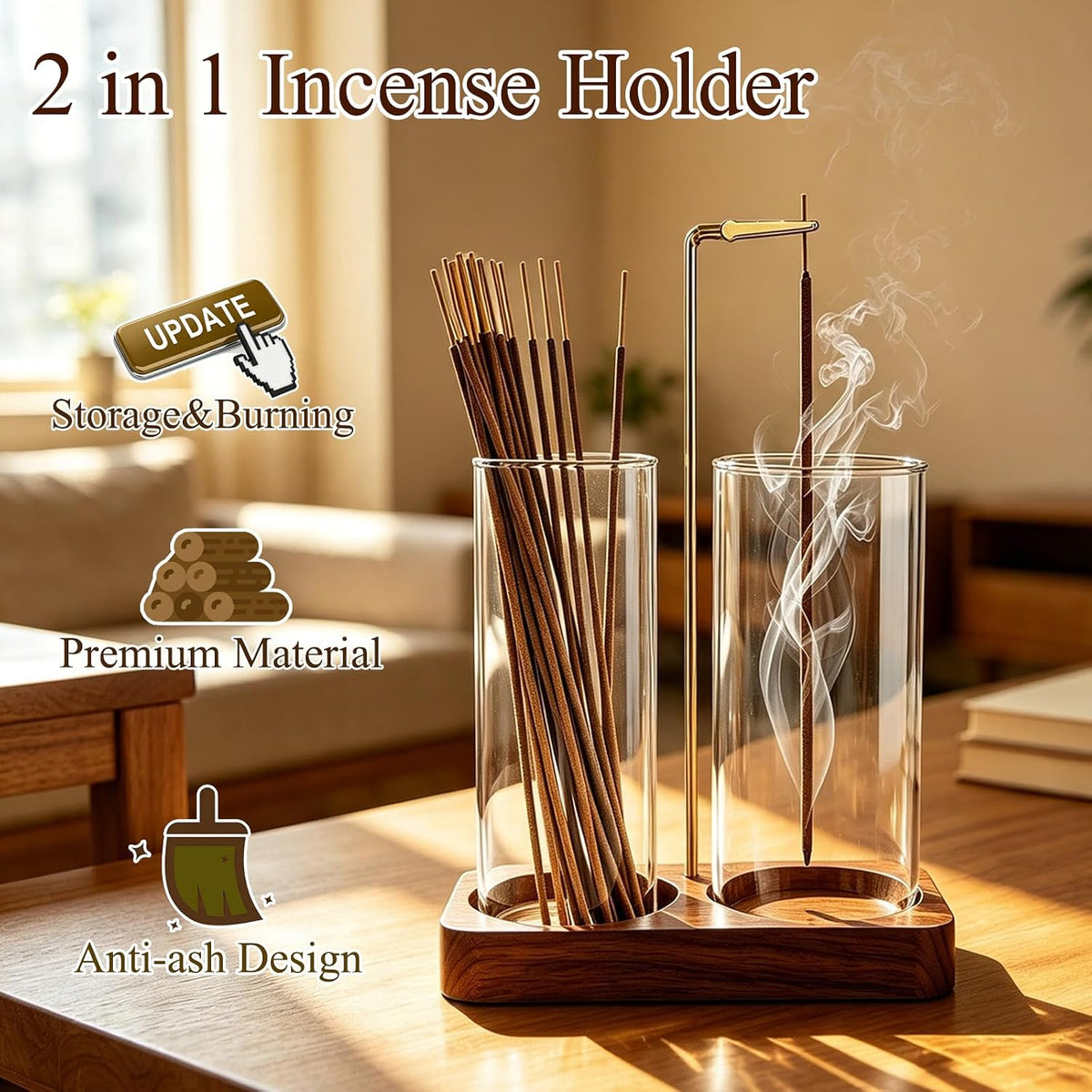 Incense Holder,Wooden Incense Holder for Sticks (Brown)