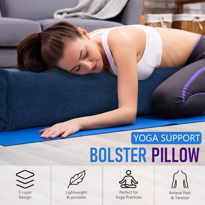 Yoga Bolster Pillow – Firm Rectangular Cushion for Restorative Yoga, Back & Hip Support, Meditation & Physical Therapy, Washable Cover with Carry Handle