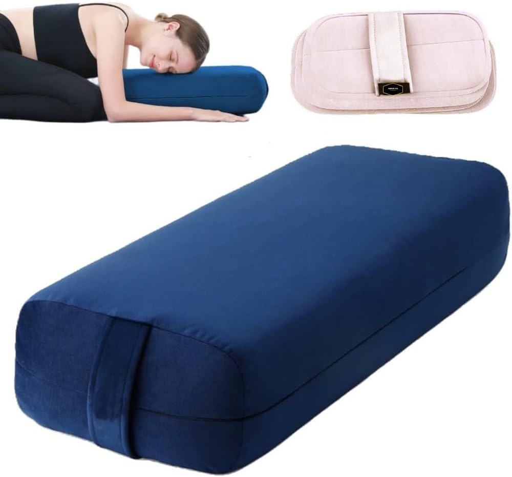 Yoga Bolster Pillow – Firm Rectangular Cushion for Restorative Yoga, Back & Hip Support, Meditation & Physical Therapy, Washable Cover with Carry Handle