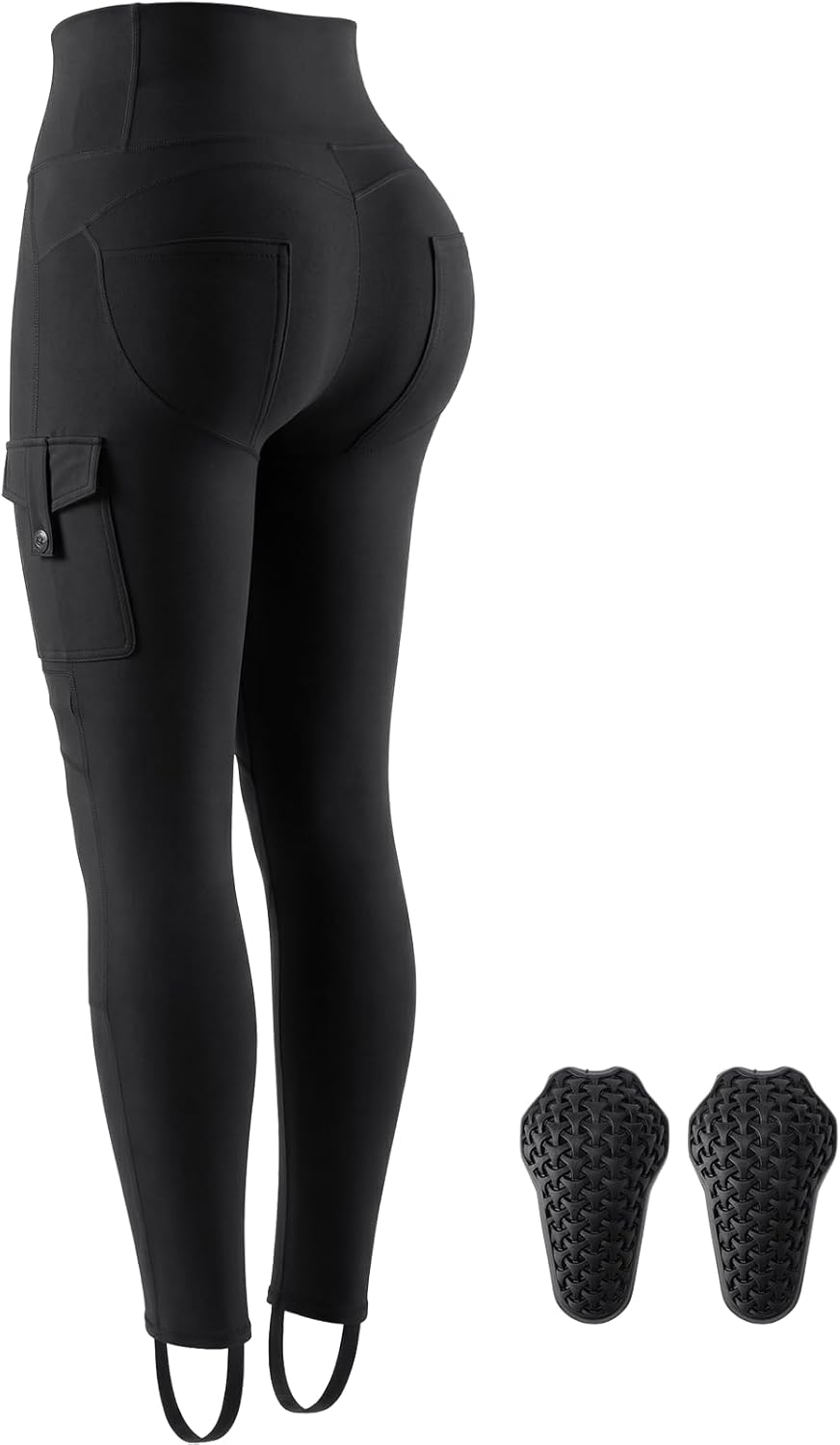 Women's Motorcycle Pants, Booty Lifting Yoga Leggings with CE2 Certified Removable Knee Pads & Cargo Pockets for Riding