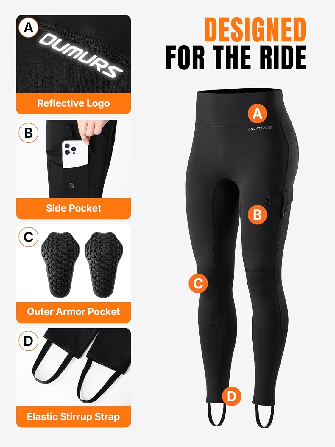 Women's Motorcycle Pants, Booty Lifting Yoga Leggings with CE2 Certified Removable Knee Pads & Cargo Pockets for Riding