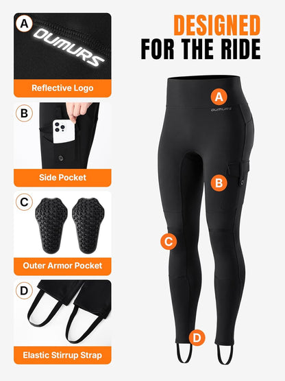 Women's Motorcycle Pants, Booty Lifting Yoga Leggings with CE2 Certified Removable Knee Pads & Cargo Pockets for Riding