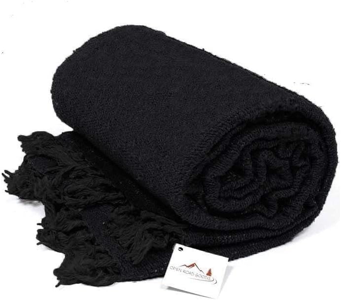 Open Road Goods Solid Color Mexican Yoga Blanket – Large Handwoven Throw for Yoga, Beach, Camping or Home – Soft and Durable Cotton Blend