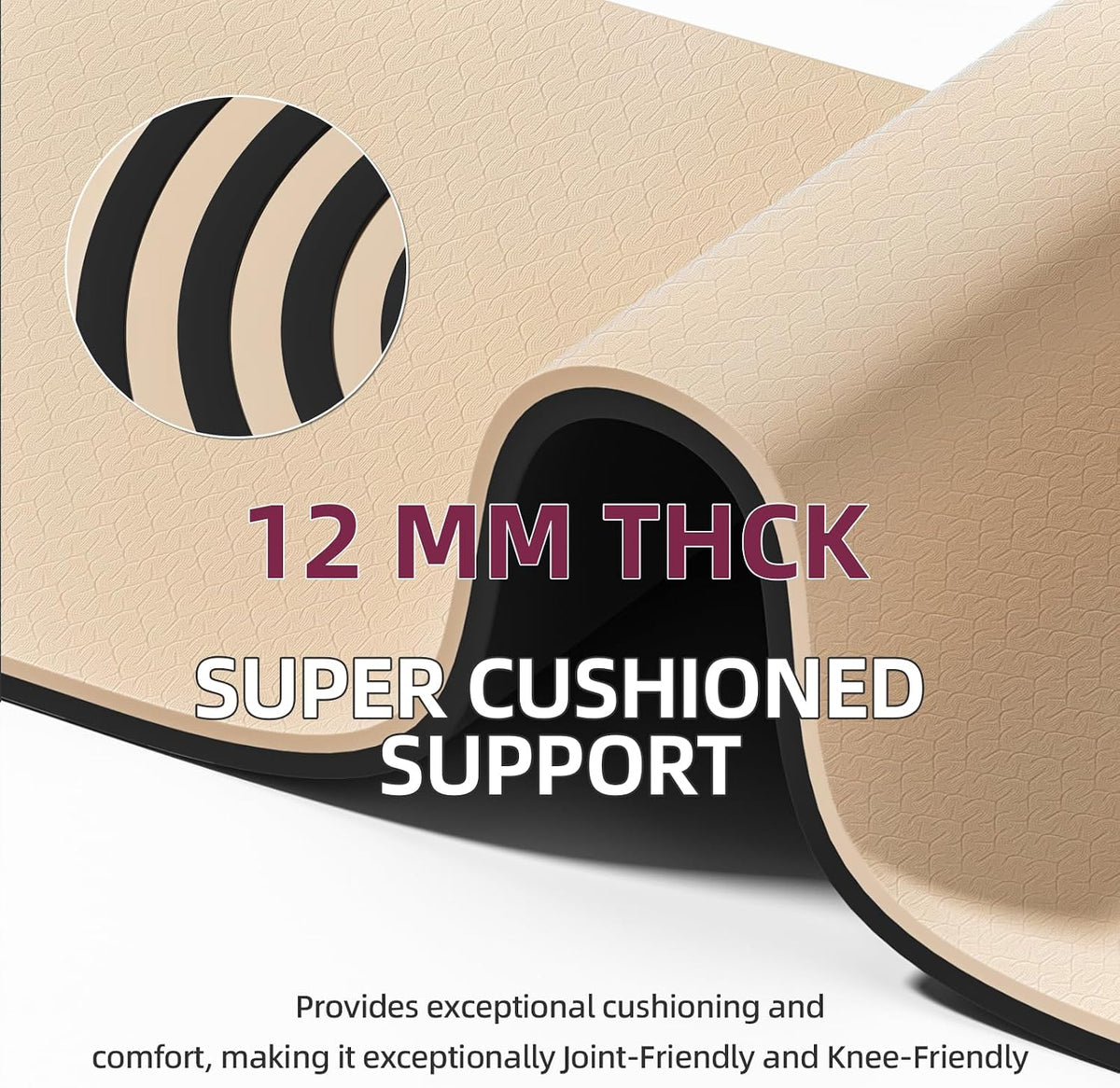 Extra Thick 12mm TPE Exercise Yoga Mat with Strap, 72"L x 24.8"W Non-slip Workout Mat for gymnastics, Pilates, Home, Workout, Gym Floor Fitness