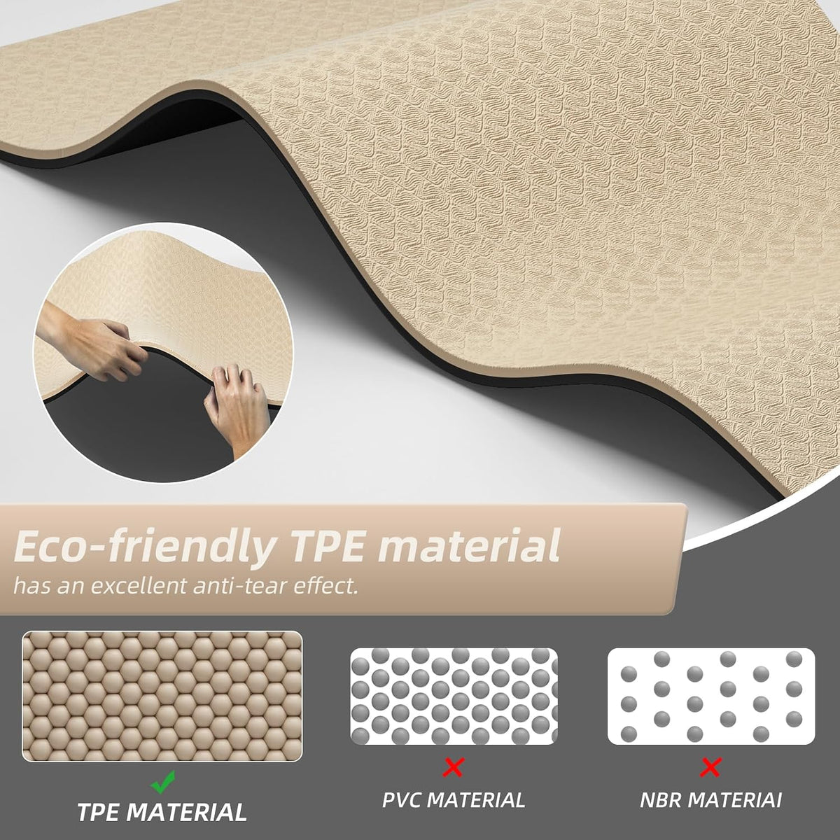 Extra Thick 12mm TPE Exercise Yoga Mat with Strap, 72"L x 24.8"W Non-slip Workout Mat for gymnastics, Pilates, Home, Workout, Gym Floor Fitness
