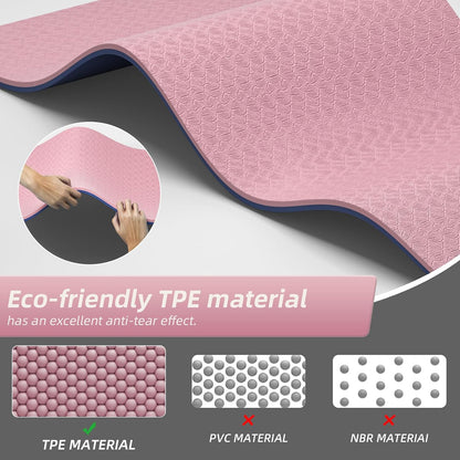 Extra Thick 12mm TPE Exercise Yoga Mat with Strap, 72"L x 24.8"W Non-slip Workout Mat for gymnastics, Pilates, Home, Workout, Gym Floor Fitness