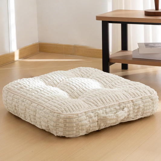 Floor Pillow Cushion for Adults, Meditation Cushion Pillow, Blended Corduroy Cover, Large Square Floor Sitting for Tatami Living Room or Yoga, 22x22 Inch, Beige