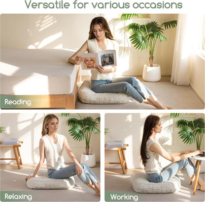Floor Pillow Cushion for Adults, Meditation Cushion Pillow, Blended Corduroy Cover, Large Square Floor Sitting for Tatami Living Room or Yoga, 22x22 Inch, Beige