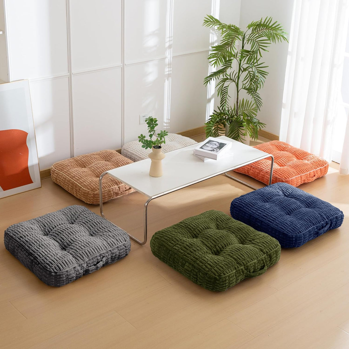 Floor Pillow Cushion for Adults, Meditation Cushion Pillow, Blended Corduroy Cover, Large Square Floor Sitting for Tatami Living Room or Yoga, 22x22 Inch, Beige