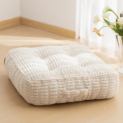 Floor Pillow Cushion for Adults, Meditation Cushion Pillow, Blended Corduroy Cover, Large Square Floor Sitting for Tatami Living Room or Yoga, 22x22 Inch, Beige