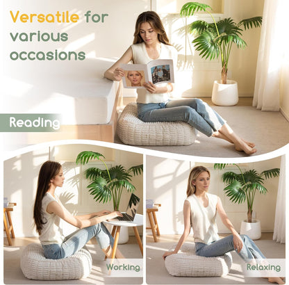 Floor Pillow Cushion for Adults, Meditation Cushion Pillow, Blended Corduroy Cover, Large Square Floor Sitting for Tatami Living Room or Yoga, 22x22 Inch, Beige
