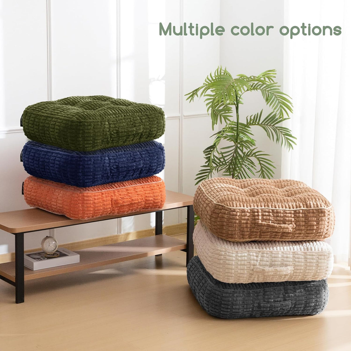 Floor Pillow Cushion for Adults, Meditation Cushion Pillow, Blended Corduroy Cover, Large Square Floor Sitting for Tatami Living Room or Yoga, 22x22 Inch, Beige