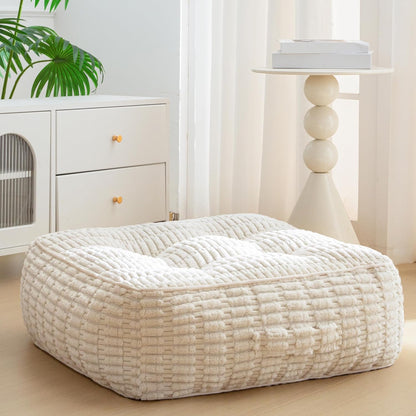 Floor Pillow Cushion for Adults, Meditation Cushion Pillow, Blended Corduroy Cover, Large Square Floor Sitting for Tatami Living Room or Yoga, 22x22 Inch, Beige
