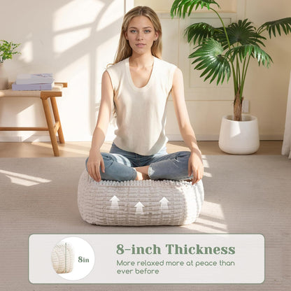 Floor Pillow Cushion for Adults, Meditation Cushion Pillow, Blended Corduroy Cover, Large Square Floor Sitting for Tatami Living Room or Yoga, 22x22 Inch, Beige