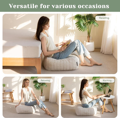 Floor Pillow Cushion for Adults, Meditation Cushion Pillow, Blended Corduroy Cover, Large Square Floor Sitting for Tatami Living Room or Yoga, 22x22 Inch, Beige