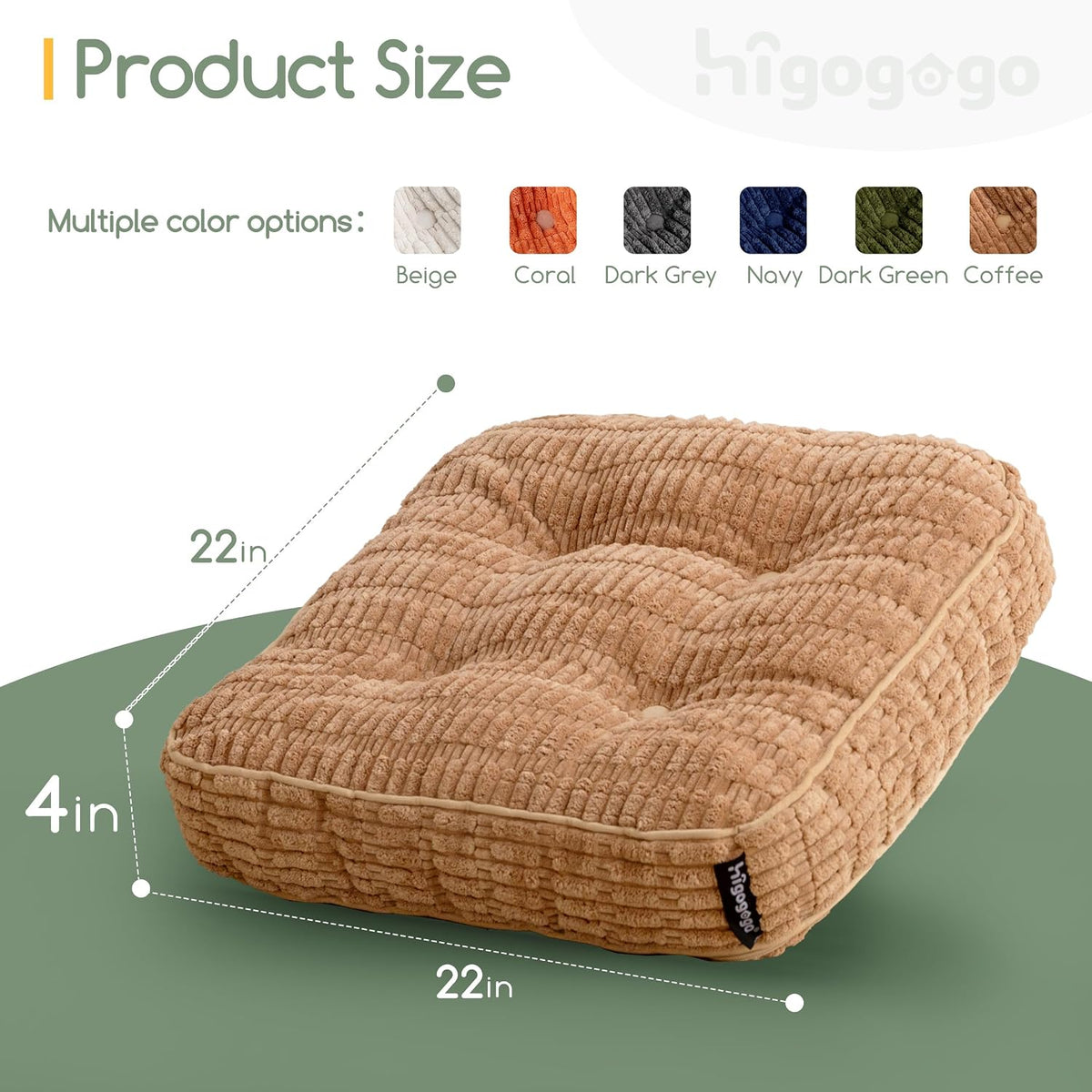 Floor Pillow Cushion for Adults, Meditation Cushion Pillow, Blended Corduroy Cover, Large Square Floor Sitting for Tatami Living Room or Yoga, 22x22 Inch, Beige