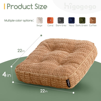 Floor Pillow Cushion for Adults, Meditation Cushion Pillow, Blended Corduroy Cover, Large Square Floor Sitting for Tatami Living Room or Yoga, 22x22 Inch, Beige