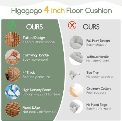 Floor Pillow Cushion for Adults, Meditation Cushion Pillow, Blended Corduroy Cover, Large Square Floor Sitting for Tatami Living Room or Yoga, 22x22 Inch, Beige