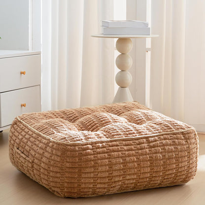 Floor Pillow Cushion for Adults, Meditation Cushion Pillow, Blended Corduroy Cover, Large Square Floor Sitting for Tatami Living Room or Yoga, 22x22 Inch, Beige