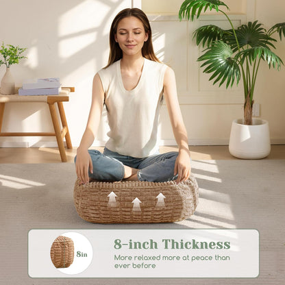 Floor Pillow Cushion for Adults, Meditation Cushion Pillow, Blended Corduroy Cover, Large Square Floor Sitting for Tatami Living Room or Yoga, 22x22 Inch, Beige