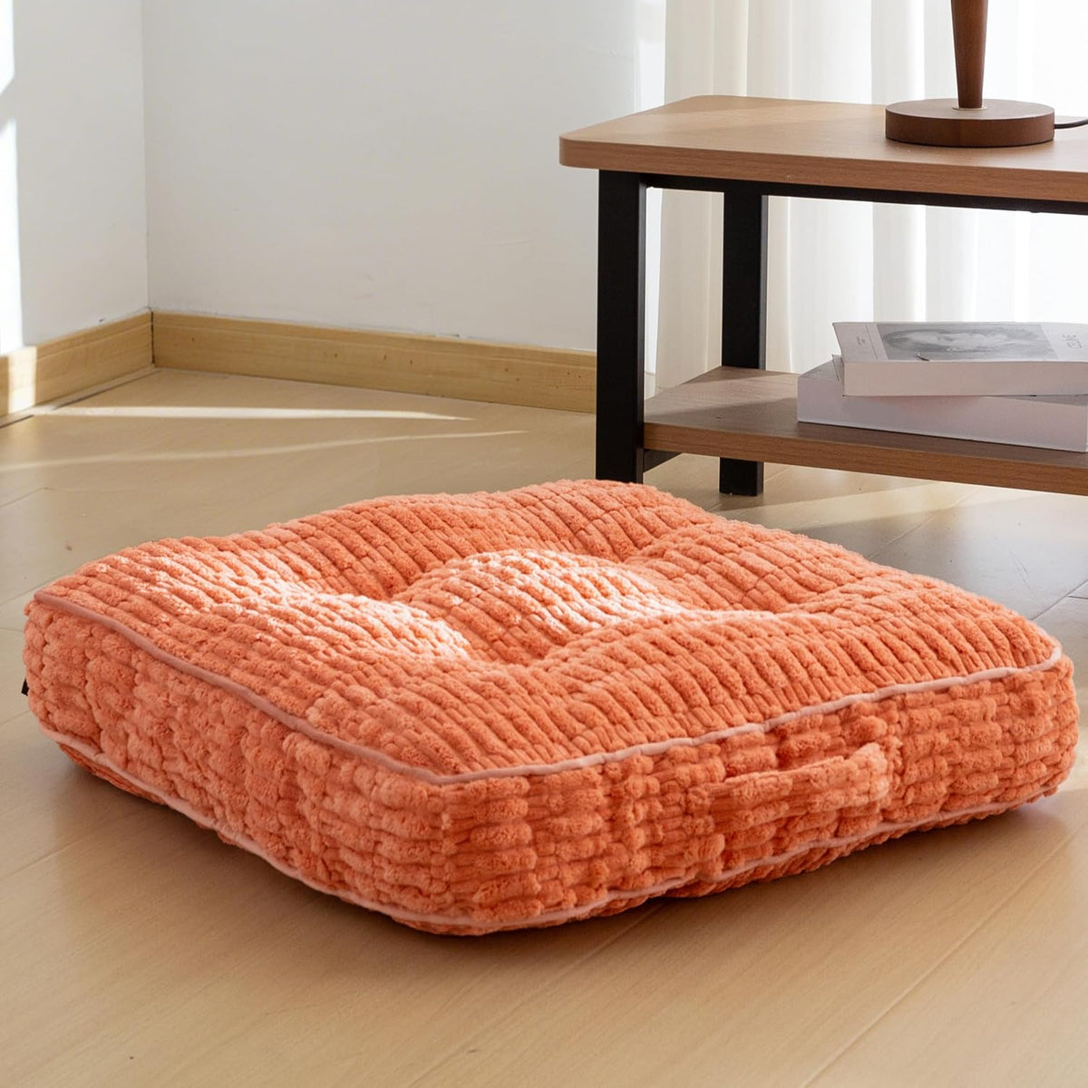Floor Pillow Cushion for Adults, Meditation Cushion Pillow, Blended Corduroy Cover, Large Square Floor Sitting for Tatami Living Room or Yoga, 22x22 Inch, Beige