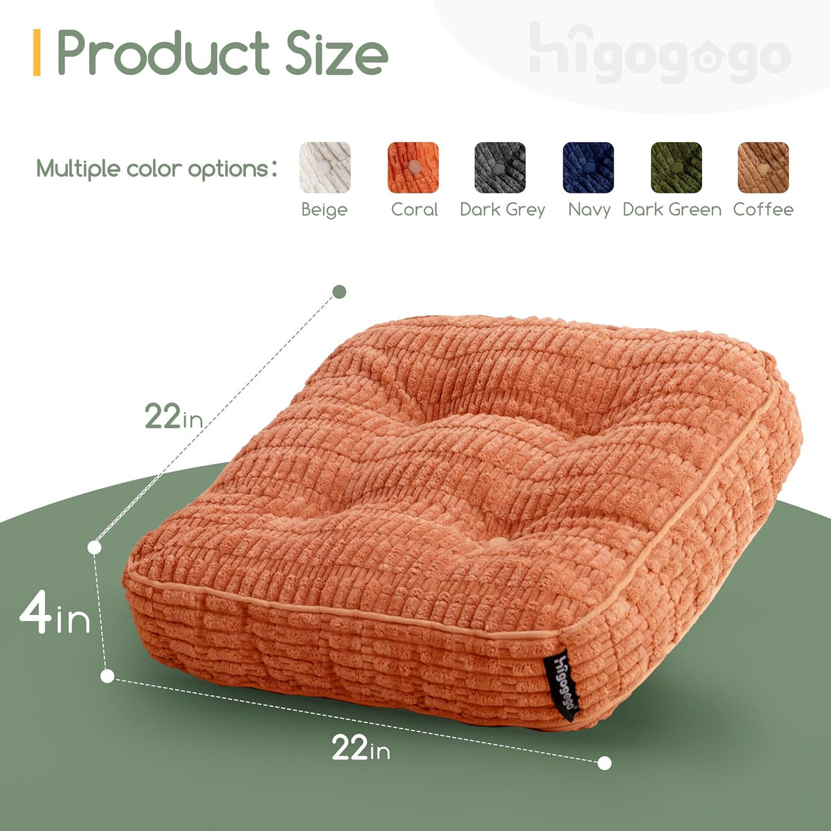 Floor Pillow Cushion for Adults, Meditation Cushion Pillow, Blended Corduroy Cover, Large Square Floor Sitting for Tatami Living Room or Yoga, 22x22 Inch, Beige