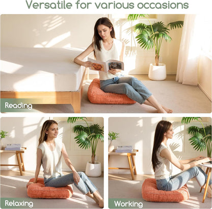 Floor Pillow Cushion for Adults, Meditation Cushion Pillow, Blended Corduroy Cover, Large Square Floor Sitting for Tatami Living Room or Yoga, 22x22 Inch, Beige
