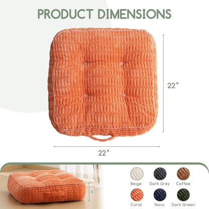 Floor Pillow Cushion for Adults, Meditation Cushion Pillow, Blended Corduroy Cover, Large Square Floor Sitting for Tatami Living Room or Yoga, 22x22 Inch, Beige