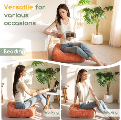 Floor Pillow Cushion for Adults, Meditation Cushion Pillow, Blended Corduroy Cover, Large Square Floor Sitting for Tatami Living Room or Yoga, 22x22 Inch, Beige