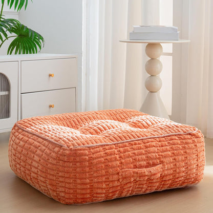 Floor Pillow Cushion for Adults, Meditation Cushion Pillow, Blended Corduroy Cover, Large Square Floor Sitting for Tatami Living Room or Yoga, 22x22 Inch, Beige