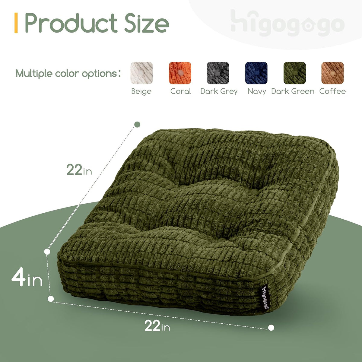 Floor Pillow Cushion for Adults, Meditation Cushion Pillow, Blended Corduroy Cover, Large Square Floor Sitting for Tatami Living Room or Yoga, 22x22 Inch, Beige