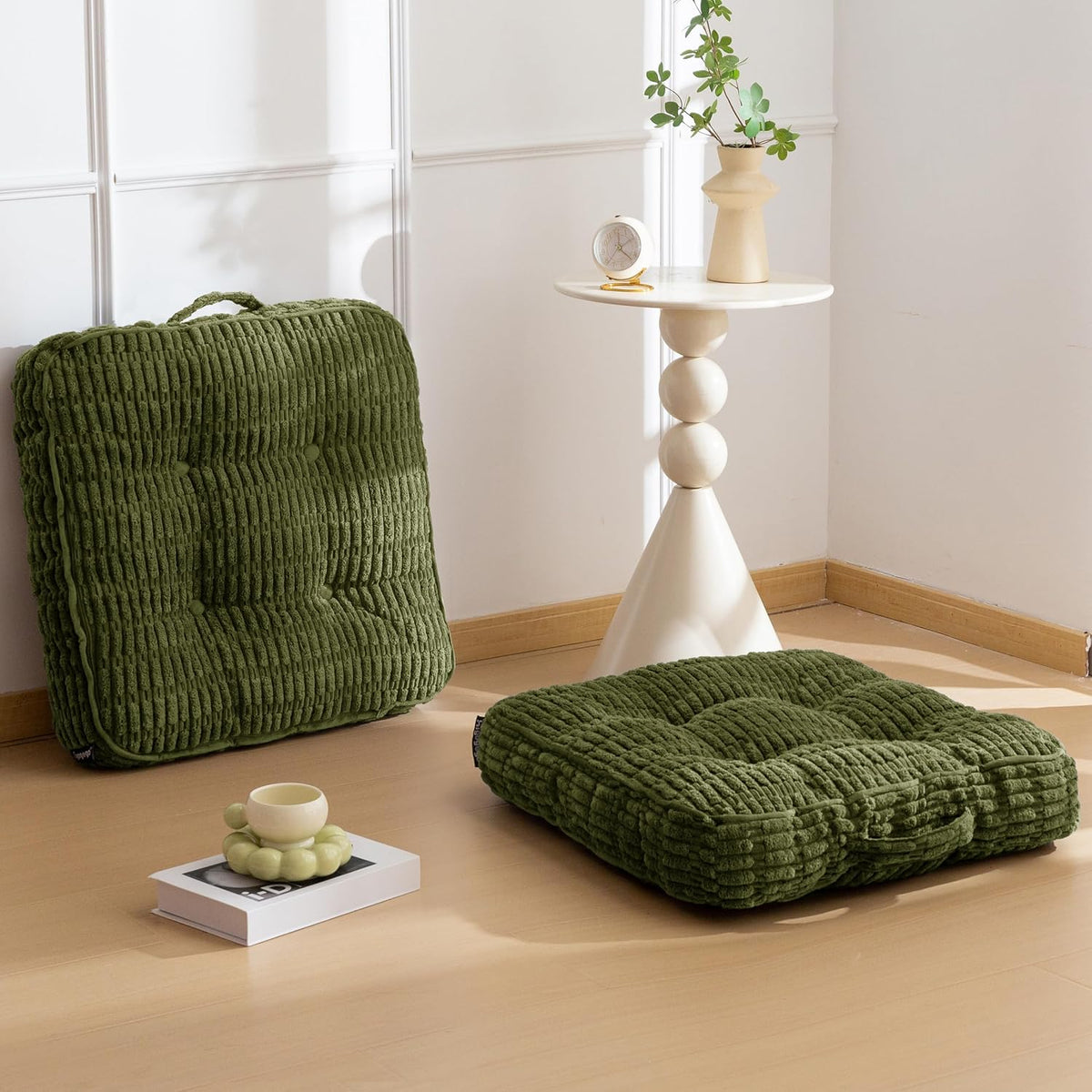 Floor Pillow Cushion for Adults, Meditation Cushion Pillow, Blended Corduroy Cover, Large Square Floor Sitting for Tatami Living Room or Yoga, 22x22 Inch, Beige