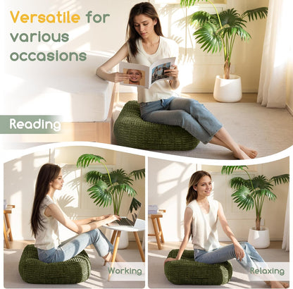Floor Pillow Cushion for Adults, Meditation Cushion Pillow, Blended Corduroy Cover, Large Square Floor Sitting for Tatami Living Room or Yoga, 22x22 Inch, Beige