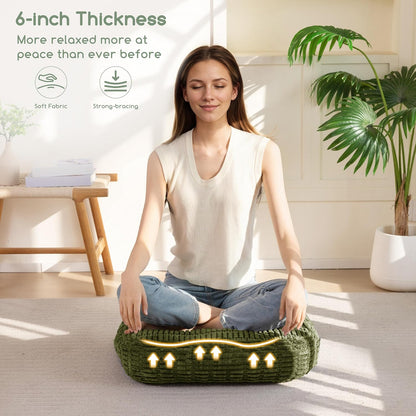 Floor Pillow Cushion for Adults, Meditation Cushion Pillow, Blended Corduroy Cover, Large Square Floor Sitting for Tatami Living Room or Yoga, 22x22 Inch, Beige