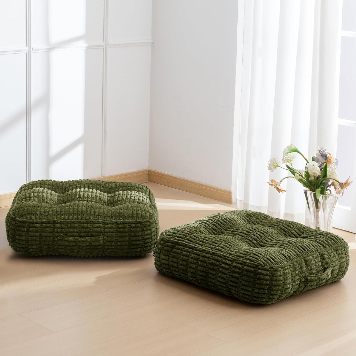 Floor Pillow Cushion for Adults, Meditation Cushion Pillow, Blended Corduroy Cover, Large Square Floor Sitting for Tatami Living Room or Yoga, 22x22 Inch, Beige