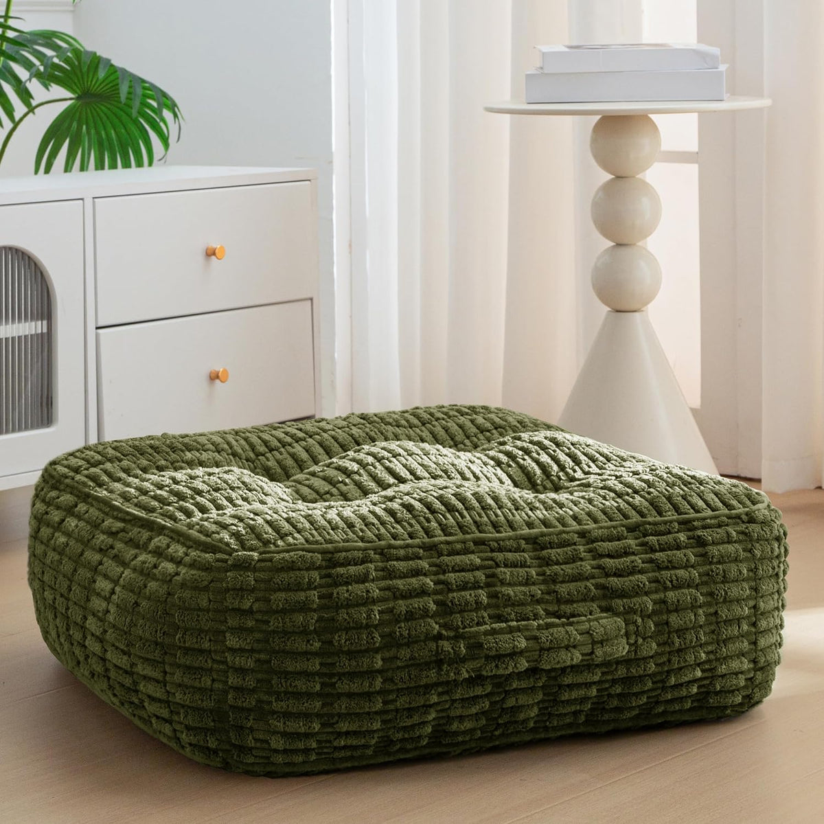 Floor Pillow Cushion for Adults, Meditation Cushion Pillow, Blended Corduroy Cover, Large Square Floor Sitting for Tatami Living Room or Yoga, 22x22 Inch, Beige