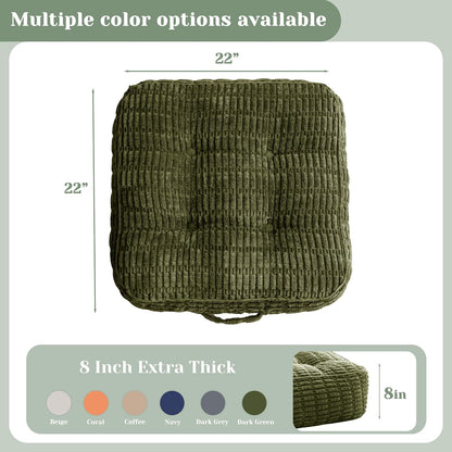 Floor Pillow Cushion for Adults, Meditation Cushion Pillow, Blended Corduroy Cover, Large Square Floor Sitting for Tatami Living Room or Yoga, 22x22 Inch, Beige