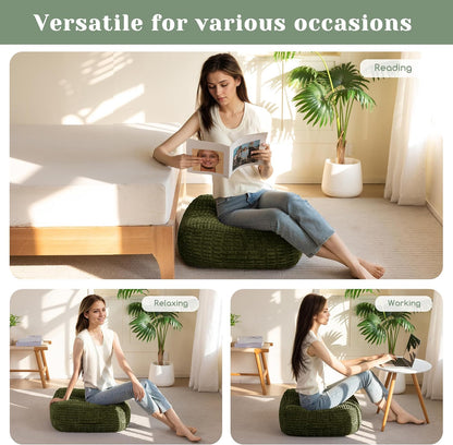 Floor Pillow Cushion for Adults, Meditation Cushion Pillow, Blended Corduroy Cover, Large Square Floor Sitting for Tatami Living Room or Yoga, 22x22 Inch, Beige